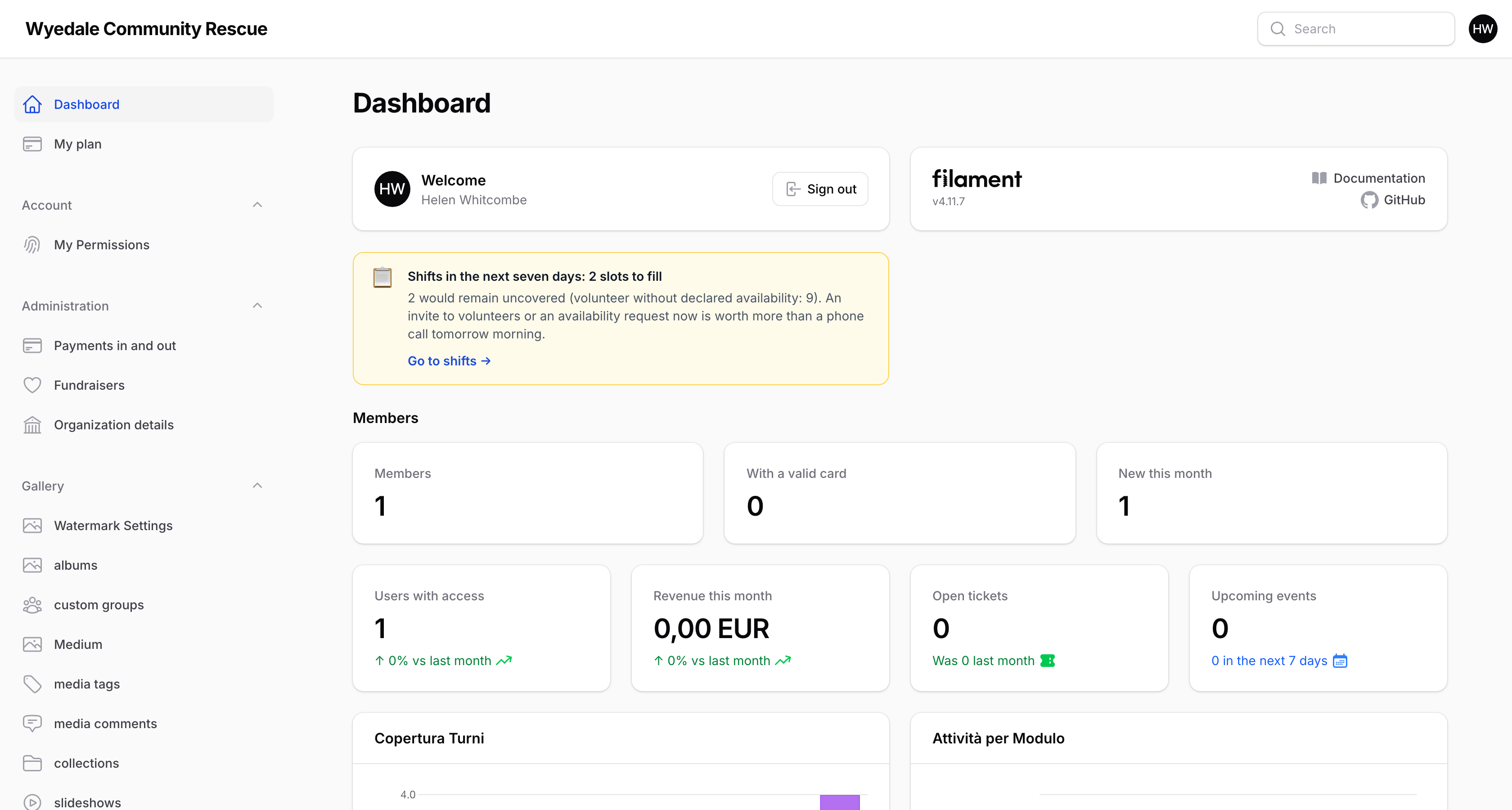 The dashboard with the shift cover notice
